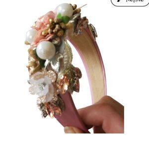 Embellished Faceted Jeweled Headband Shimmering Floral NEW Dusty Pink